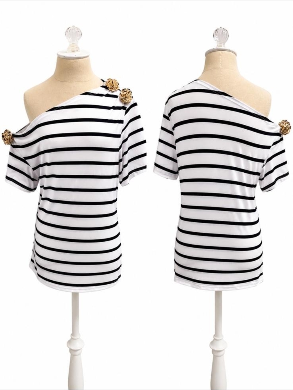 Women’s Off-Shoulder Black & White Striped Top